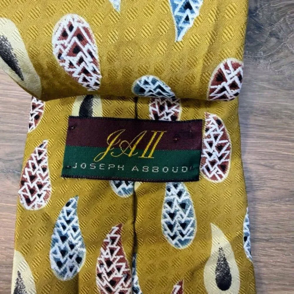 Vintage JA II Joseph Abboud Silk Tie Gold Mustard Teardrop Paisley Made in Italy